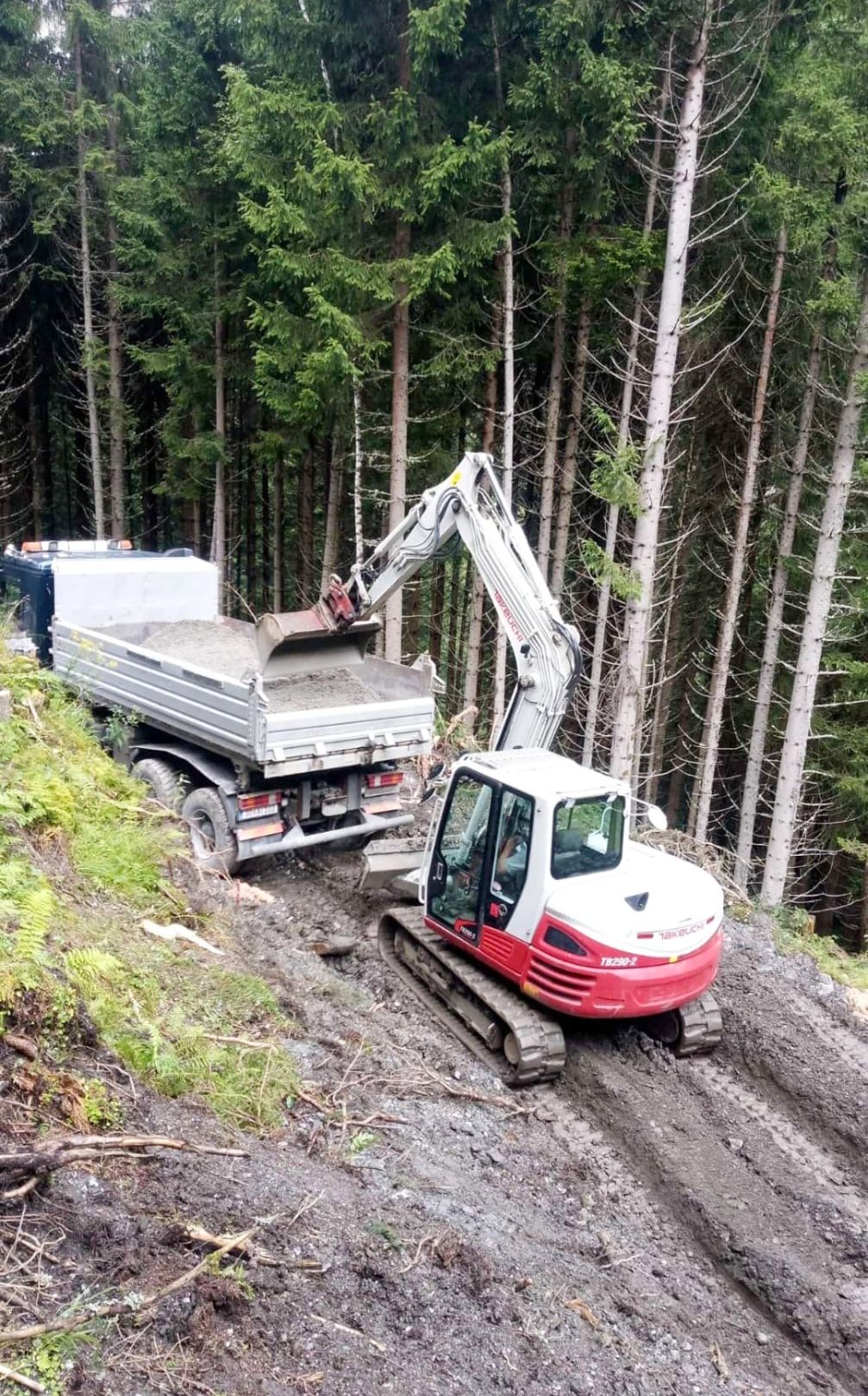 Baustelle im Wald und Steilgelände